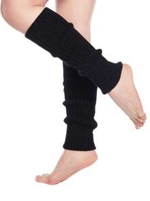 1双白色女士冬季过膝保暖腿套，适合80年代派对、芭蕾舞、瑜伽等场合，青少年荧光罗纹保暖腿套，适合80年代派对、运动瑜伽等场合。