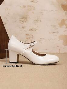 Sapatos de Salto Alto Elegantes de Moda Feminina, Bombas Mary Jane, Design de Salto Grosso com Bico Redondo e Fivela para Fácil Vestir, Sapatilhas Macias e Confortáveis, Sapatos Brancos Adequados para Casamento, Festa, Baile de Formatura, Estudantes Universitários, Dia das Mães, Natal, Uso Casual Externo, Etiqueta Empresarial, Clássico Retrô Mary Jane - Branco - Visão 6