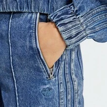 Adidas 阿迪达斯女士牛仔运动裤，复古阔腿牛仔裤，水洗休闲裤，街头风 - 藍色 - 查看 3