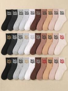 10双儿童男女通用船袜，印有英文字母和数字图案，尺码6-7，趣味运动袜，适合日常穿着和运动，柔软舒适，无缝设计，有机材料，款式随机。