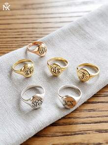 1pc Customized Ring, Laser Engraved Name, Personalized Initial Ring, Monogram Ring, Single Letter Ring, Gift For Her, Personalized Jewelry - Multicolor - View 7