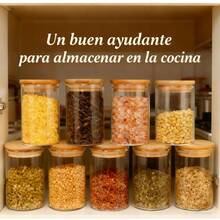 MXLuvan Juego de 9 tarros de d con tapa ermé y 19 etiqus Frascos de d con Tapa Organizador de cocina para condimentos especias nueces y granos - CilndricoCorto - Ver 7