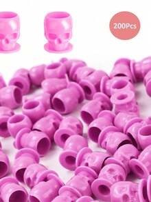 200Pcs Tattoo Ink Caps, Disposable Skull Tattoo Ink Cups Plastic Ink Caps For Tattooing Makeup Pigment, Ink Cups Tattoo Ink Holder Tattoo Supplies And Equipment - Pink - View 7