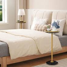 Small Round Side Table Drink Table Coffee Martini Table With Pedestal Accent For Small Spaces In Living Room Bedroom Sofa Couch Black And Gold DB168BZ01 - BlackGold - View 2
