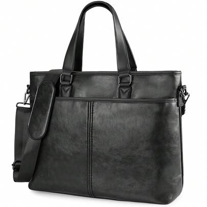 NEWHEY Leather Laptop Bag 15.6 Inch Waterproof Briefcase Satchel Messegner Bags For Men Office Work Vintage