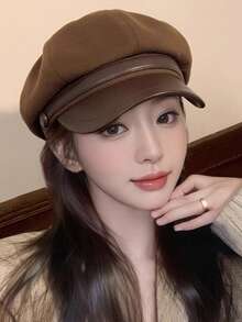 新款女士贝雷帽，韩版休闲八角帽，复古艺术报童帽，修饰小脸型，纯色休闲涤纶帽，秋冬款 - 帽子 - 查看 7