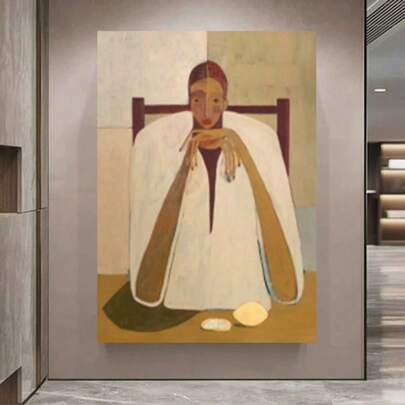 1pc No Framework Nordic Interior Decor Paint 100% Handmade Original Oil Painting Luxury The Woman Sitting At The Dining Table Wall Art Picture Abstract Knife Painting On Canvas Pictures And Prints Modern Large-Sized Murals Rough Texture Image Fashionable Wall Paintings For Home Office Living Room Decoration Patterns Artwork Trim Holiday Gifts Aesthetic Ornaments