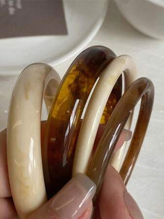 1-4pcs Elegant Vintage Acrylic Round Bracelets For Women, Fashionable Simple Design Suitable For Casual Wear And Occasions