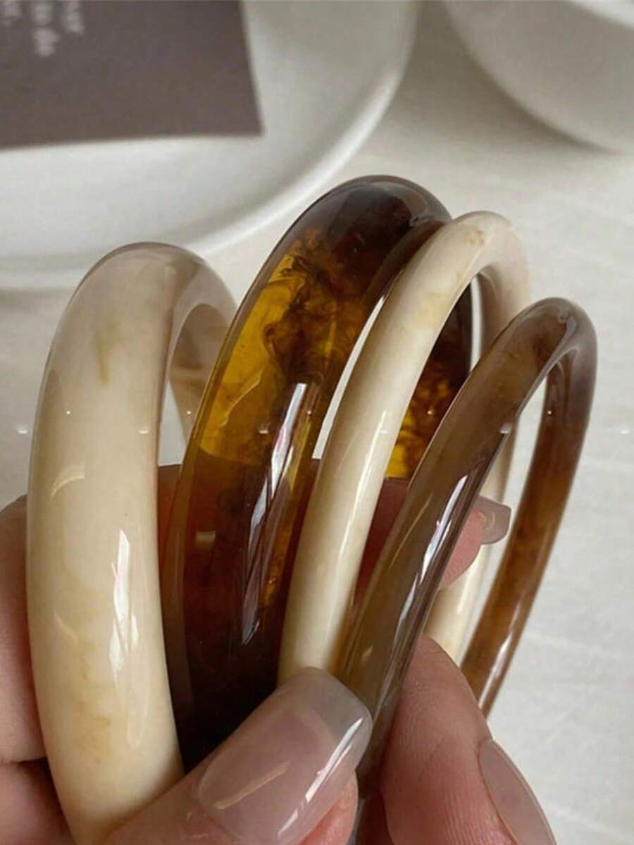 1-4pcs Elegant Vintage Acrylic Round Bracelets For Women, Fashionable Simple Design Suitable For Casual Wear And Occasions - Multicolor - View 1