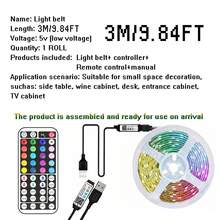 1 pieza Tira de luz LED RGB inteligente, disponible en longitudes de 1m/3m/5m/10m/15m/20m, incluye control remoto de 44 teclas, color y brillo ajustables, cortable, fácil instalación. Adecuado para tira de LED con cambio de color sincronizado con música, regulable, aplicable para dormitorio, sala de estar, iluminación trasera de TV, cocina, bar, sala de juegos, decoración del Día de San Valentín y fiestas, etc. - RGB - Ver 14