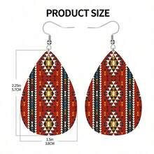 1 Pair Of Bohemian Red Geometric Faux Leather Dangle Earrings With Stainless Steel Posts, Lightweight Fashion Earrings For Women, Suitable For Daily Wear And Gifts - Multicolor - Ver 6