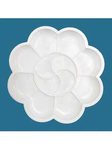 Paleta en forma de flor de ciruelo de plástico para acuarela, gouache, pintura acrílica, bandeja de mezcla de arte ovalada