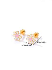 Pendientes tipo botón de decoración floral, regalo de San Valentín - Multicolor - Ver 4
