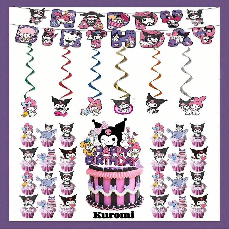 32 Peças Toppers de Bolo de Festa de Aniversário com Tema de Desenho Animado, Decorações de Bolo de Festa de Aniversário Familiar DIY para Natal - Multicolorido - Visão 1