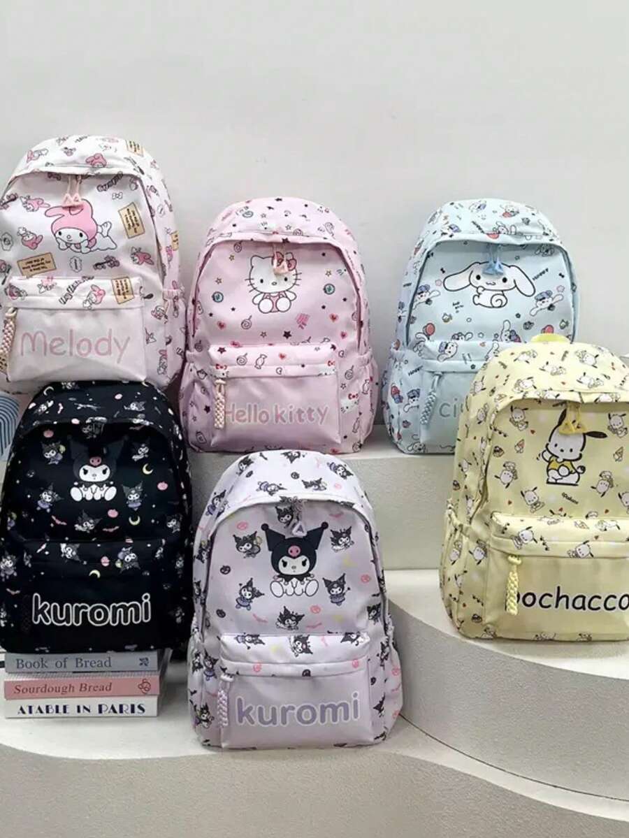 Sanrio Licensed Hello Kitty/Kuromi/Cinnamon Roll/Pompompurin/My Melody Backpack 2025 - Back To School Backpack & School Supplies, Waterproof Large Capacity Backpack, Multi-Pocket Design, Breathable Adjustable Shoulder Straps, Cute Anime Back To School Essential (Valentine's Day/Christmas/Graduation Gift), Suitable For Middle And High School Students School Bag Bookbag - Multicolor - View 1