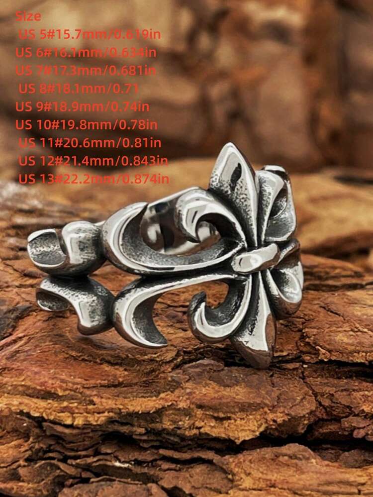 1 chiếc nhẫn thép không gỉ hình thánh giá và hoa phong cách Punk, kích thước dành cho cả nam và nữ - màu đen - Xem 9