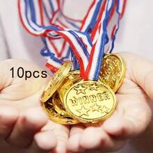 10/30pcs Gold Plastic Small Medals, Multi-Item Party Favor Pack, Portable Pentagram Design, Durable PP Material, Perfect For Parties, Games, Sports Events And Costume Performances, Ideal For Games And Celebrations, Sports Competitions, Talent Shows, Spelling Bees, Birthday Parties, Group Activities, Holiday Gatherings, Back To School, Singles Parties, Party Supplies, Party Favors, Competition Medals, Party Medals, Gifts For Men - Multicolor - View 10