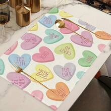 1/4/6/8/12 Stücke Set, Rotes Herz Muster, Valentinstag, Karomuster, Leinen Tischsets, waschbare bedruckte Tischsets, Oberflächenschutzmatten, Tischsets für Innen und Außen, geeignet für Feierlichkeiten und Küchendekoration - Verschiedenfarbig - Übersicht 5