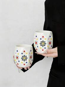 1 pieza Taza de café de cerámica con diseño de dados creativos, taza de estilo bohemio para espresso, taza con asa de agarre impresa a color, taza de té de estilo medio oriental para el Ramadán - Multicolor - Ver 3