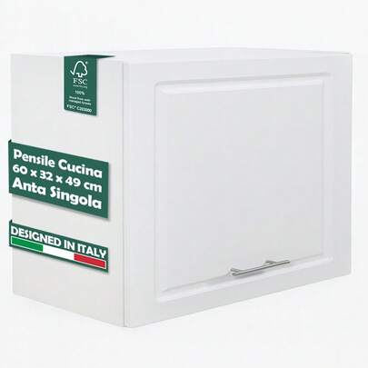 Shally Dogan Pensile da Cucina Sopracappa Design Boiserie da Parete, Armadio in Legno Multiuso, Armadietto da Muro con Anta a Ribalta Spaziosa e Resistente, 60 x 32 x 49H cm