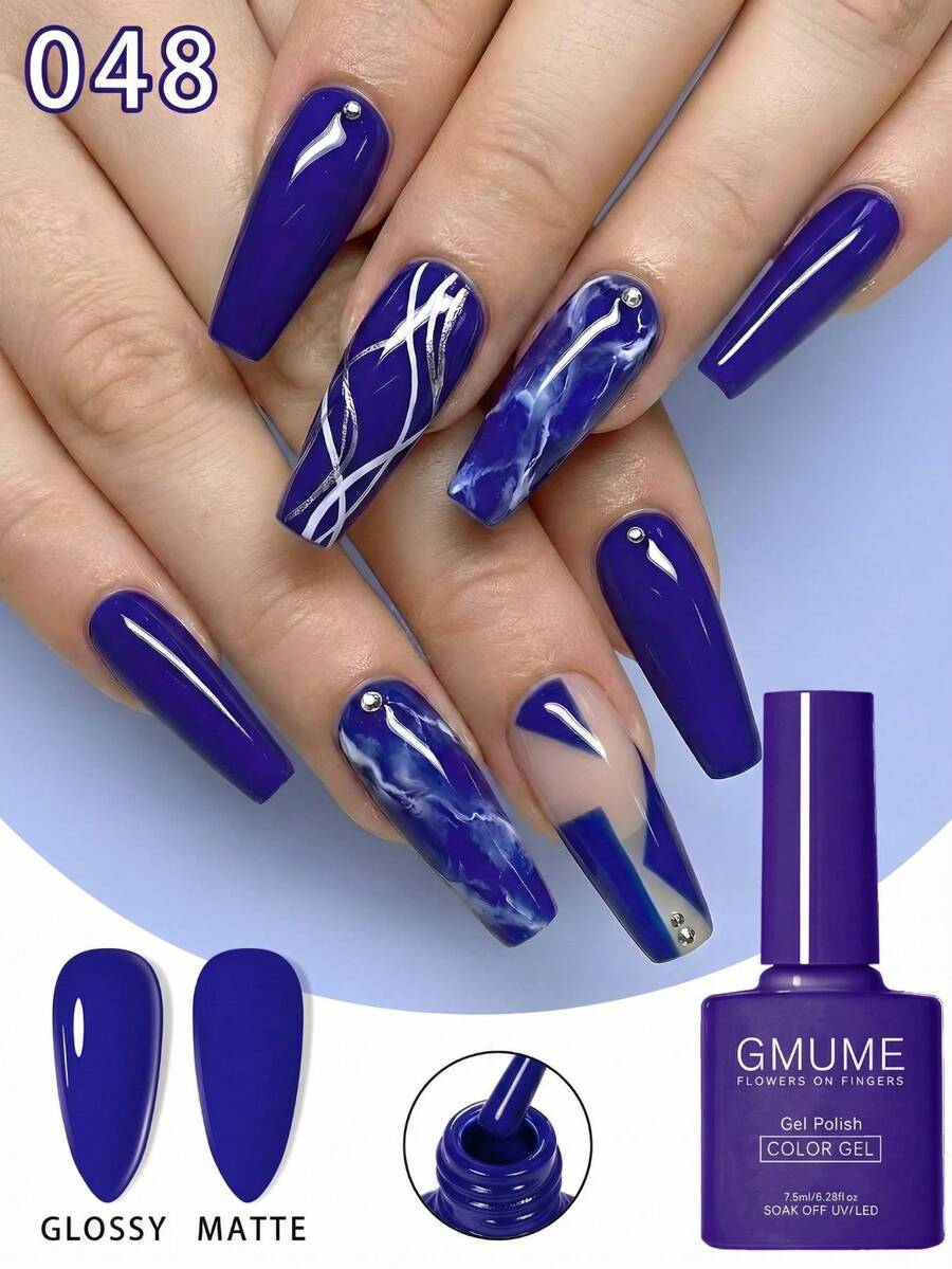 Classic Royal Blue Gel Nail Polish 7.5ml - Deep Navy Soak Off UV/LED Gel Varnish, High Gloss & Matte Finish For Winter Nail Art (No.048) - 藏蓝色 - 查看 1