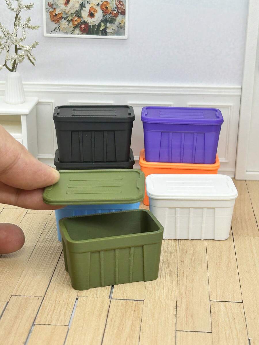 Mini House Storage Box, Miniature Model Food Toy Storage Box, Realistic Lidded Micro Crate, Plastic Bucket Model, Model House Decor, Small Jewelry Storage Box, Ideal For Storing Tiny Household Items - Perfect For Decorating Your Dollhouse - Multicolor - View 1