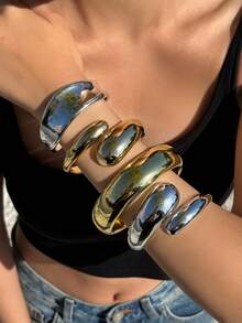 Vintage Geometric Smooth Metal Crossover Bangle Bracelet For Women, Minimalist Luxury Delicate Arm Cuff - Bracelet - View 6