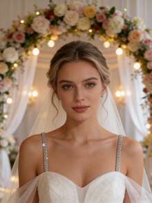 2pcs Set New Arrival Triple Row Rhinestone Bra Shoulder Straps, Luxury Fashion Shoulder Chain, Bridal Wedding Accessory, Showcases Your Beautiful Back, Matching Strapless Dress - Silver - View 2