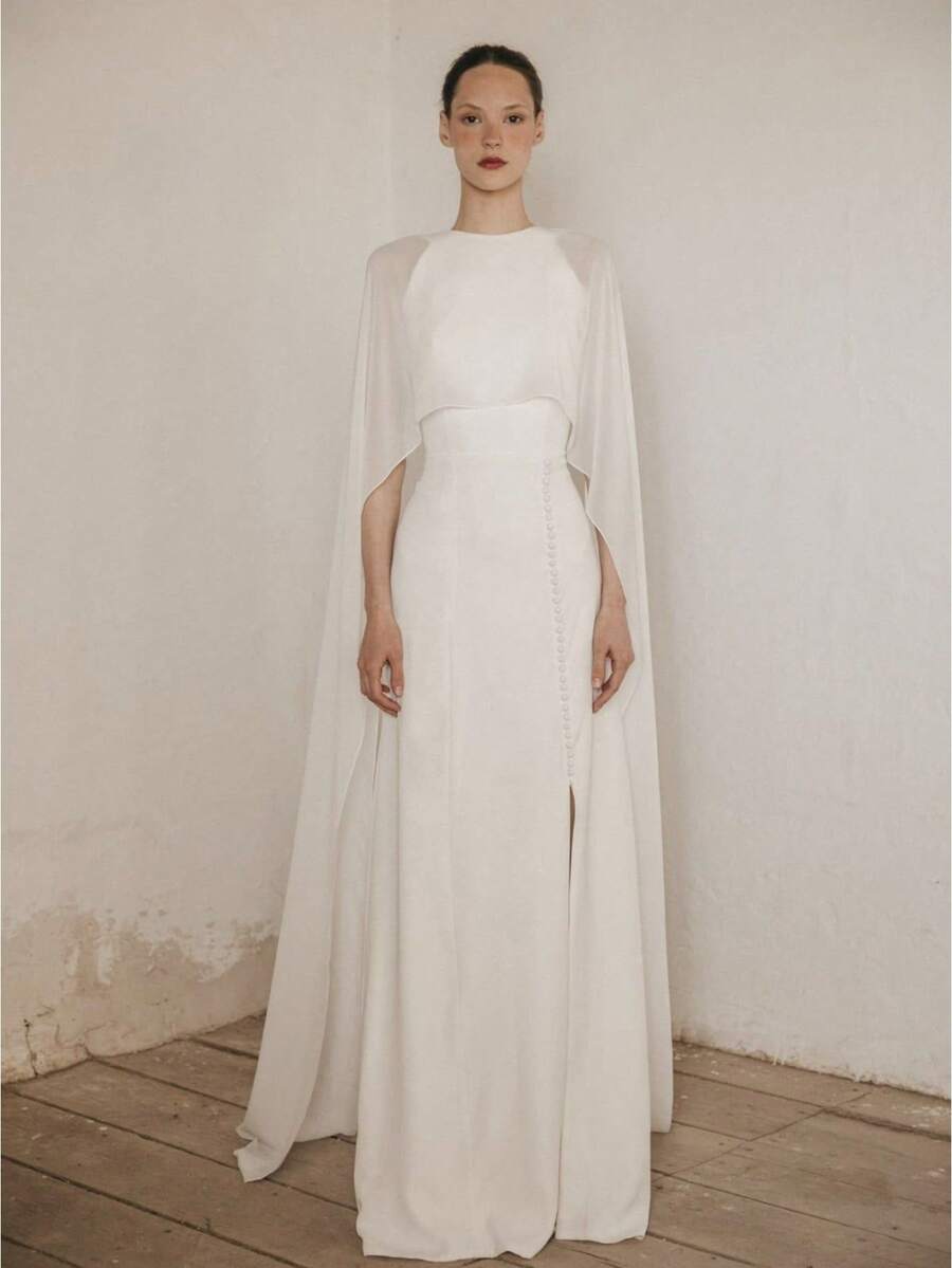 Women Sheer Long Cape Tops - White - View 1