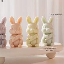 复活节兔子手拿胡萝卜硅胶模具，兔子树脂硅胶模具，大豆蜡模具，复活节家居装饰兔子蜡烛模具 - 粉色 - 查看 3