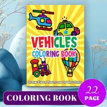 Libro para colorear de 22 páginas con temática de autos para niños, apto para edades de 2 a 4 años, también disponible en versiones mini de 4 a 8 páginas y de 8 a 12 páginas, excelente como relleno de bolsas de fiesta de cumpleaños o para actividades en el aula