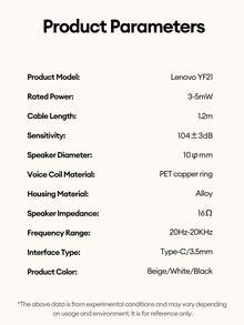 Lenovo 联想 YF21 有线耳机，Type-C 入耳式，HIFI 音质，防噪音，佩戴舒适，游戏和音乐皆宜，带麦克风线控，高品质 3.5mm 硅胶耳塞，适用于电脑和平板电脑 - 黑色 - 查看 11