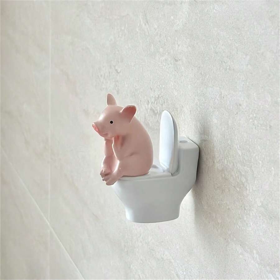 Cute Pig Toilet Decor, Funny Toilet Pig Ornament For Bathroom - Multicolor - View 1