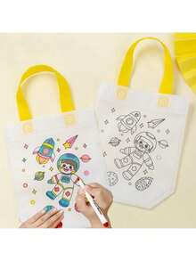 5/10pcs DIY Graffiti Gift Bags, Random DIY Material Pack Painting Coloring Blank Graffiti Non-Woven Tote Bags, The Bags Themselves Are Colorless, Need To Be Painted With Brushes, Reusable Animal Art Party Gift Bags, Mini Non-Woven Shopping Bags, Party Supplies - Multicolor - View 4