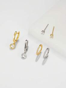 925 Sterling Silver Delicate Daily Earring Set (3pcs Or 1pc Sold Separately, Not A Pair). Front And Back Earring Set. Minimalist Gold Ear Cuff. Gift For Her. Bridesmaid Gift. Mother's Day Gift. Gold Hoop Earrings. Minimalist Earrings - Multicolor - View 2