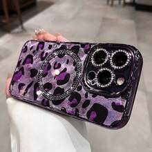 Fashion Glitter Plating Leopard Case For  16 15 11 12 14 13 Pro Max 16 Plus Magtic Magsafe Wom Girl's New Phone Cases.Christmas Accessories. - 紫色 - 查看 9