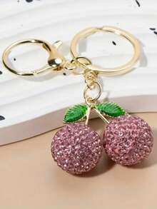 1 Creative And Cute Rhinestone-Encrusted Cherry Fruit Keychain For Women's Bags And Exquisite Car Keychains - 彩色 - 查看 7