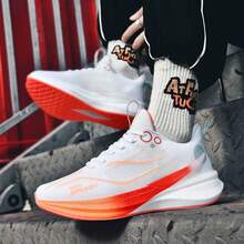 女士马拉松碳板科技跑鞋，轻盈缓震马拉松运动鞋，碳纤维材质，适合青少年，健身、跑步、时尚，透气防滑，耐磨，软底，经典渐变色运动鞋，步行鞋 - 白橙 - 查看 7