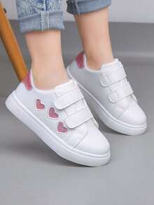 1 Pair Unisex New Style PU Hook And Loop Design Low-Top Sneakers, Soft Sole Non-Slip Infant Casual Toddler Shoes, Fashion Versatile Children Canvas Shoes, Suitable For All Seasons - White - View 5