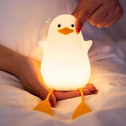 1pc Yellow Duckling Night Light, 1pc Interesting Yellow Seagull With Flapping Wings, 1pc Phone Holder, 1pc Rechargeable Night Light, Suitable For Bedroom And Living Room, 1pc Unique Home Decor, Great For Birthday And Easter Gifts.