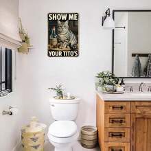 1PC 2D Flat Funny Cat Tito's Vodka Tin Sign, Vintage Cat Lover Humor Bar Metal Sign Aesthetic Room Decoration For Home Bedroom Kitchen Bar Coffee Bathroom Wall Decor, 8 X 12 IN - 杏色 - 查看 5