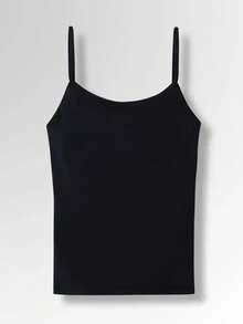 Women's Tank Top With Thin Straps, Premium Polyamide, Fitness Casual Style With Removable Padding - màu đen - Xem 3