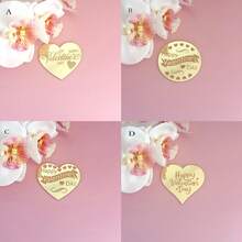5 piezas/10 piezas/20 piezas Toppers de cupcake en forma de corazón de acrílico dorado con "Feliz Día de San Valentín", adecuados para el Día de San Valentín, fiestas de boda, decoración de pasteles y postres DIY - Multicolor - Ver 3
