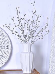 1pc Exquisite Handmade Rhinestone Flower Branch Elegant Vase Decoration DIY Valentine's Day Wedding Bouquet Holiday Party Decoration Props Indoor Home Decor - Silver - View 6