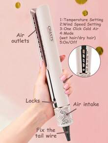 CRASTS 2-In-1 Hair Straightener & Blow Dryer, Dual Use Wet/Dry Straightening Iron, Home Hair Dryer With Cold/Hot Air, Adjustable Temperature, Damage-Free Styling - Apricot - View 5