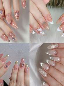 240片软胶美甲贴片，12种尺寸，半磨砂半透明全覆盖按压式美甲贴片，短款杏仁形延长法式假指甲，预成型凝胶延长美甲胶囊，按压式美甲，美甲用品，适合女孩女士DIY美甲