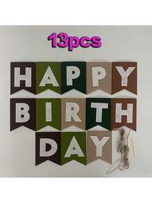 Bộ 13 món tự làm banner chúc mừng sinh nhật – Cờ hiệu bằng nỉ + phông nền polyester, chữ màu xanh lá cây & nâu | Dễ dàng treo, trang trí tuyệt vời cho các bữa tiệc theo chủ đề/sinh nhật, sử dụng trong nhà/ngoài trời quanh năm. - Nhiều màu - Xem 4