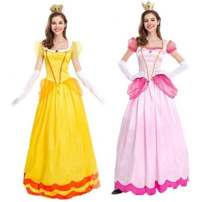 Adult Pink Yellow Princess Cosplay Costume Christmas Carnival Party Dress