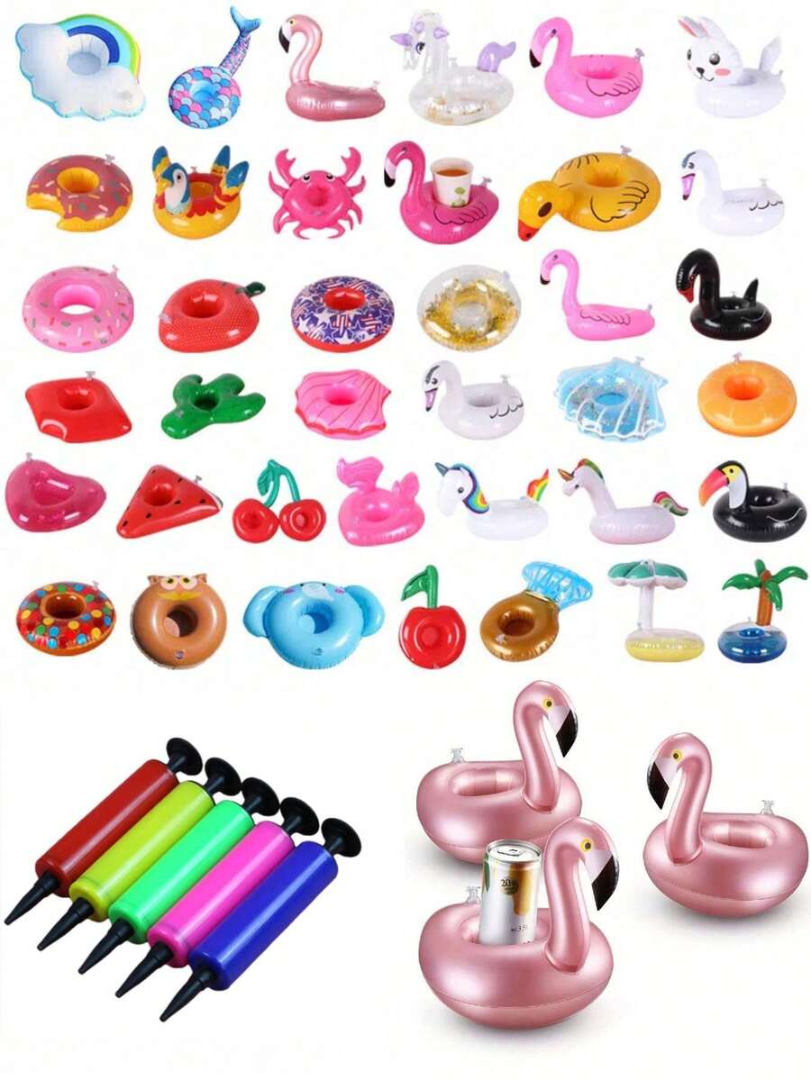 1/3/6/12pcs Inflatable Drink Holder Floats, Various Shaped Swimming Pool Floating Drink Cup Holders, Bachelorette Party Bathtub Toys, Pool Party, Beach Vacation - Add Fun And Style To Your Pool Party And Beach Vacation - Multicolor - View 1