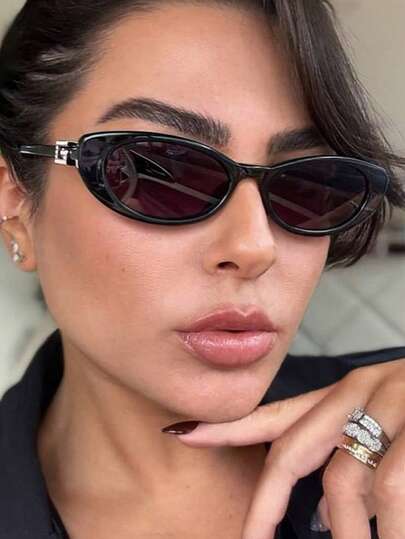 1pc Women's Plastic Oval Small Frame Vintage Rivet Elegant Minimalist Versatile European And American Outdoor Travel Decorative Fashion Fashion Glasses, Suitable For Daily Use